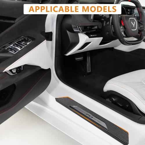 Real Carbon Fiber Inner Door Sill Protector Compatible with Corvette C8 2020-2025, Door Sill Plates Interior Decor Sticker Accessories