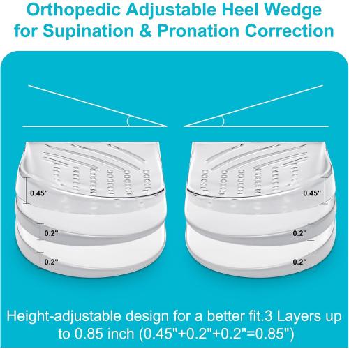 2 Pairs Wonderwin 3 Layers Adjustable Heel Wedge Inserts for Supination & Pronation Correction - Silicone Medial & Lateral Heel Insoles for Bow Legs, Knee Pain, Foot Alignment(Small)