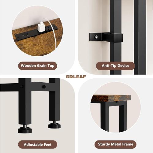 GRLEAF 78 Sofa Table with Built-in Power Strip (4 AC Outlets & 4 USB Ports) – 4.9ft Power Cord, Metal Frame, Easy Assembly, Long Couch Table Behind Sofa, Living Room and Home Office | Rustic Brown
