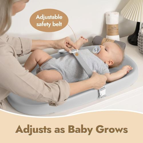 Papablic Baby Changing Pad – Soft & Wipeable Diaper Changing Table Mat for Dresser Bed Sofa, Built-in Safety Belt, Non-Slip, Waterproof, Easy to Clean – Gray, Ideal Gift for New Parents