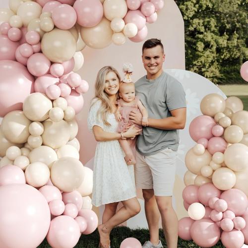 Dusty Pink Balloon Arch Garland Kit 124Pcs Boho Blush Neutral Pink White Sand White Balloons Different Size for Girls Baby Shower Birthday Wedding Gender Reveal Party Decorations