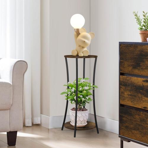YINMIT Plant Stand Indoor,2 Tier Round Potted Holder Rack,Flower Pot Stand Shelf,Round Supports Rack,Corner Plant Shelf for Balcony Garden Patio Living Room,Brown