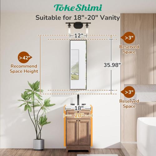 TokeShimi 12x36 Recessed Medicine Cabinet with Mirror Surface Mount, Aluminum Framed Metal Black Medicine Cabinet Mirrored, Bathroom Beveled Mirror with Storage Adjustable