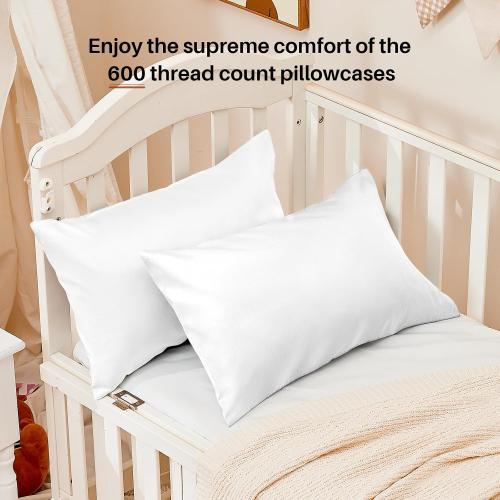 Warmstar 100% Cotton Toddler Pillowcase Set of 2, 600 Thread Count 13x18 Toddler Pillowcases Soft & Breathable, Cotton Travel Pillow Case Cover 13x 18 with Envelope Closure,White