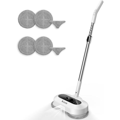 Cordless Electric Mop with LED Headlight & Water Sprayer, Up to 60 mins Working Time, Dual-Motor Powerful Spin Mop, 190ML Water Tank, Adjustable Tube, Multi-Surfaces Floor Cleaner Mop