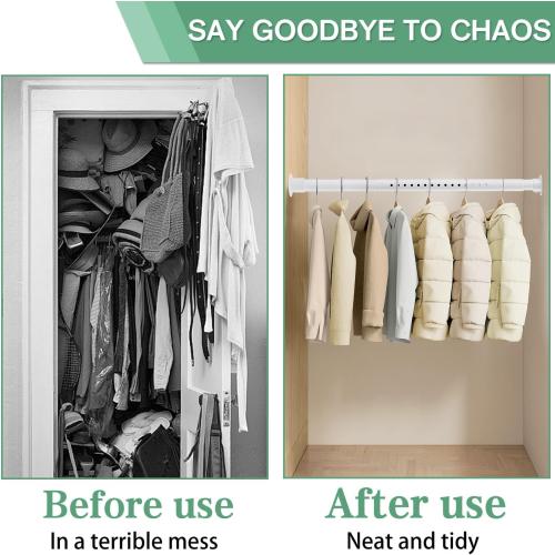 Closet Rods for Hanging Clothes, 1.3 Inch Diameter Heavy Duty Closet Rod 17-39 Inch Adjustable Clothes Hanging Bar Matte White Shower Curtain Rods for Closet, Wardrobes, Bathroom, Windows