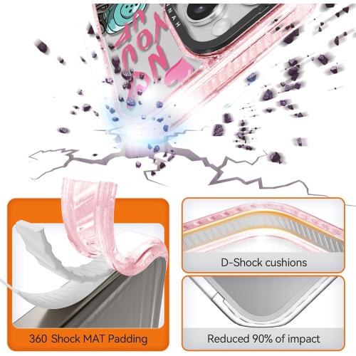 for iPhone 14 Pro Max Case Cute - Durable Shockproof 6.6 ft Drop Impact Phone Case - Funny Skeleton Design (6.7) Glitter Pink