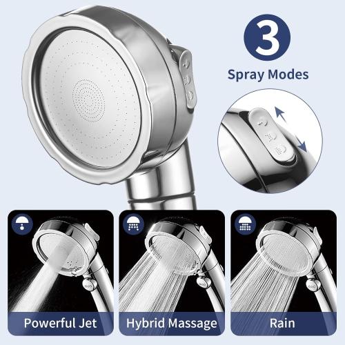 HANLIAN High Pressure Shower Head with Pause Button, 3 Spray Modes Shower Head for RV Camper, Water Saving On Off Shower, Handheld Shower Head with Hose and Adjustable Self-adhesive Holder (Chrome)