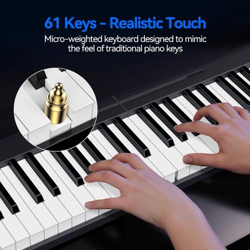Rhymo Folding Piano Keyboard, 61 Keys Sensitive Electric Piano, Weighted Portable Electric Keyboards with Bluetooth MIDI, Digital Foldable Keyboard for Beginner (Black)