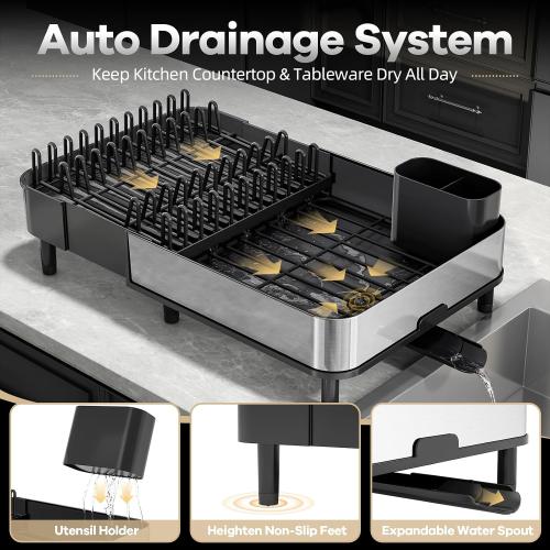 Urackify Stainless Steel Dish Drying Rack for Kitchen Counter,Black