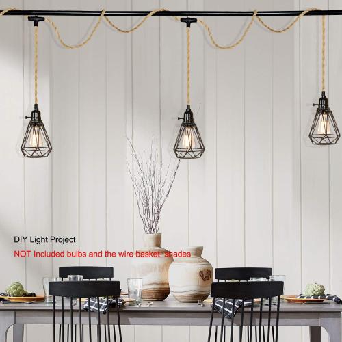 Triple Plug in Pendant Lights with Cord Hanging Lamp Kit with Switch 23 Ft Long Hemp Rope Farmhouse Pndant Light Cord Lighting Fixture Kits DIY Hanging Light