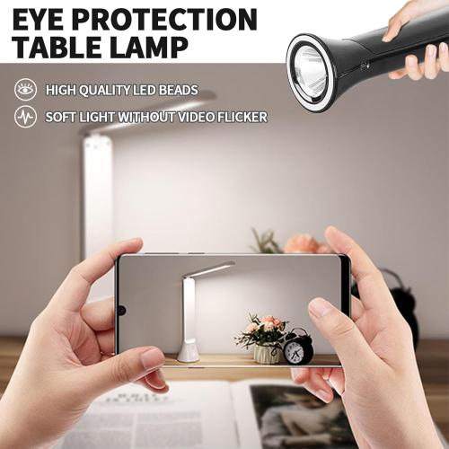 Rechargeable LED Desk Lamp with Flashlight Cordless lamp Foldable Portable Desk Lamp Battery Operated lamp Camping Flashlights for Home Office Study Emergency Outdoor (Black)