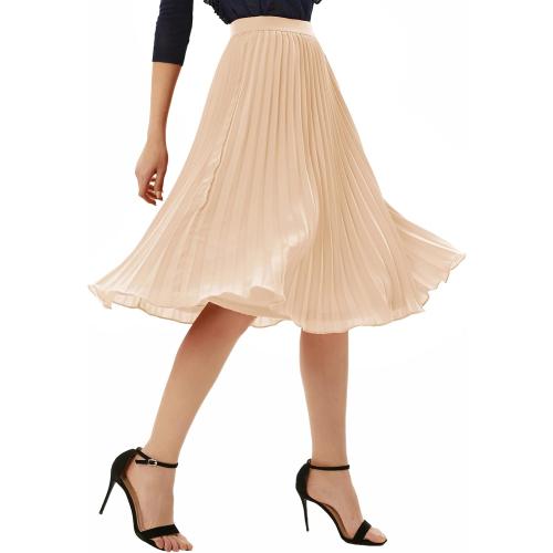 Size S ...GRACE KARIN Women High Elastic Waist Pleated Chiffon Skirt Midi Swing A-line Skirts