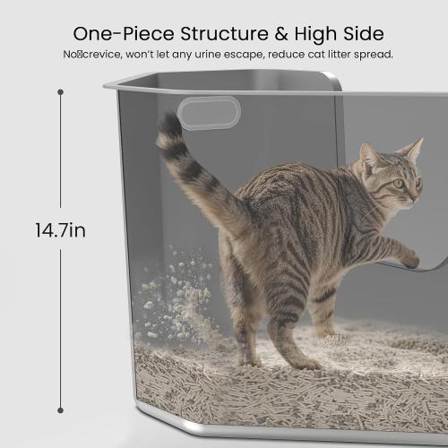 Stainless Steel Corner Cat Litter Box, Metal Litter Box with High Sided, One-piece Corner Cat Toilet, No Assembly Required, Non-Stick, No Odor Kitten Litter Pan, Easy to Clean, for Small Medium Cats