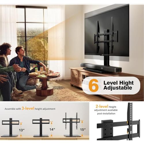 Universal TV Stand - Table Top TV Stand for 27-60 inch LCD LED TVs - 6 Level Height Adjustable TV Base Stand with Tempered Glass Base & Wire Management, VESA 400x400mm