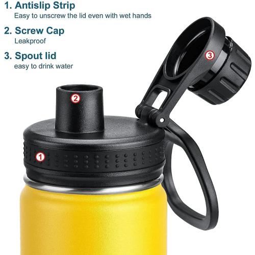 Color Yellow koodee Insulated Water Bottle, 22 oz Stainless Steel Double Wall Vacuum Wide Mouth Sport Bottle with Leakproof Spout Lid (Yellow)