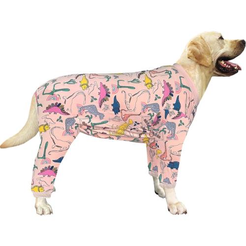 2XL Dogs Cotton Pajamas with Colorful Dinosaur Pattern Onesie Jumpsuit for Large Dog Full Coverage Sleeper Pets Shirts pjs(Pink Dinosaur)