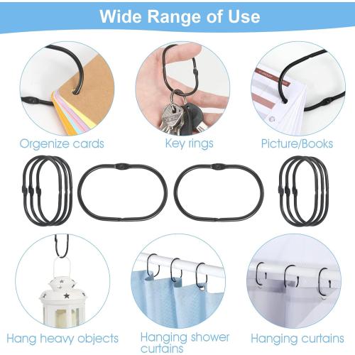 Goowin Shower Curtain Rings, 12 Pcs Shower Curtain Hooks, Oval Snap Shower Rings for Curtain, Metal Black Shower Curtain Rings Rust Proof, Glide Smoothly Shower Hooks for Shower Curtain Rod (Black)