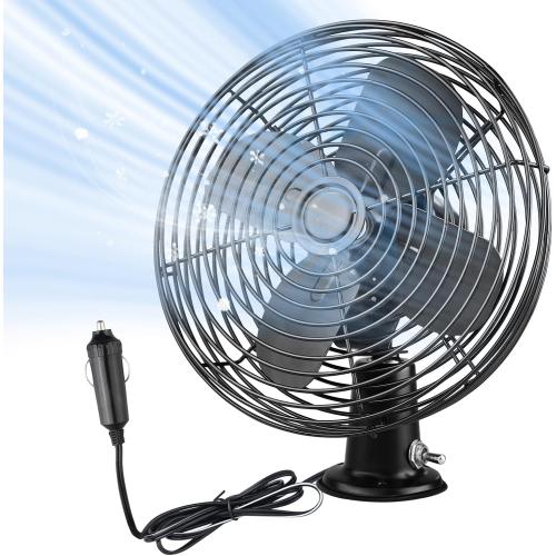 12V Portable Fan RV | Truck Cooling Heavy Duty 9 Metal Clip-On Car Fan Bus | Boat | Forklift | Car | Camper | Lawn | Mower | Tractor 2-Speed High Velocity Black