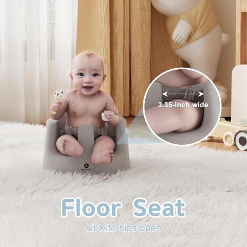 Baby Floor Seat with Removable Tray – Portable Feeding & Activity Booster Seat for Infants, Ideal for Sitting, Mealtime Support, and Playtime, Gray