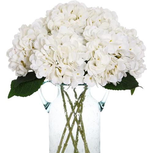 Kimura's Cabin 6pcs White Hydrangea Artificial Flowers Silk Fake Hydrangeas