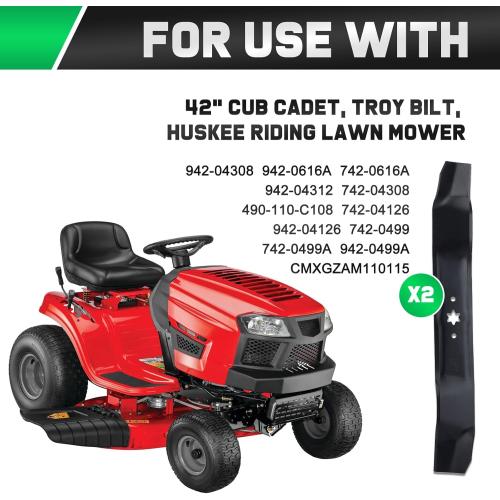 2Pack Black 42 Inch Mulching Blades for Cub Cadet MTD Troy Bilt Bronco 42 Deck Replace 942-0616A 742-0616A 742-0616 942-0616 742-04126 6 Point Star (2 Pack)