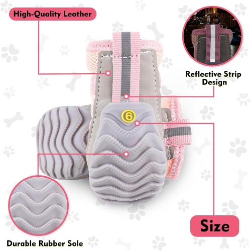 Dog Shoes for Large Small Medium Dogs Knob Breathable Dog Boots & Paw Protectors Non-Slip Dog Shoes for Hot Pavement,Rain,Snowy Day Indoor Outdoor 4pcs (Pink, 7)