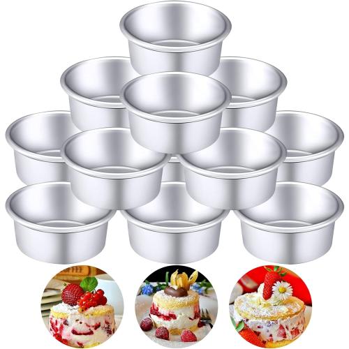 Nuenen 12 Pcs Round Cake Pans Aluminum Round Mold Smash Cake Baking Cheesecake Pans for Home Party Baking Supplies (4 Inch)