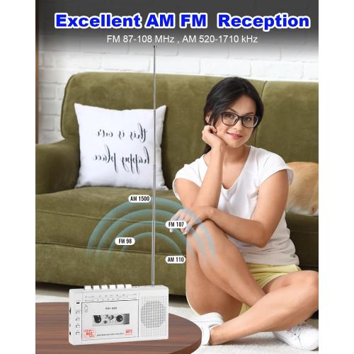 Portable Cassette Tape Player to Digital Converter via USB/SD Card, Record to Cassette/U Disk/SD Card via Mic, Power by AC or AA Battery, Portable Cassette Recorder with Speaker and Headphone Jack