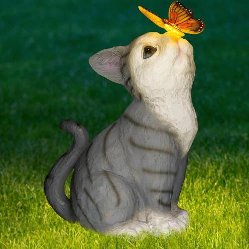 Solar Garden Statues, Cat Outdoor Figurine Garden Decor, Outdoor Solar Statue Light for Patio, Lawn, Yard Decor