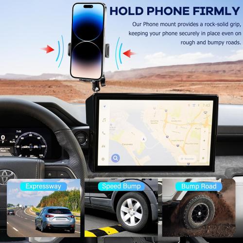 Car Phone Holder Fit for Toyota Tacoma 2024 2025 2026 W/Dash Tray Storge Box Organizer, Cell Phone Mount for Tacoma Accessories 14 inch Touch Screen 360 Degree Rotation (Not Fit 8 inch)