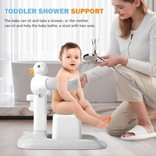 Adjustable Height Baby Shower Stand with Anti-Slip Base, Bath Shower Standing Support, Portable Bath Helper
