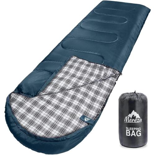 MEREZA Flannel Sleeping Bag for Adults XL, Large Wide Sleeping Bags for Camping Mens Warm Cotton Sleeping Bag 4 Season Warm & Cool Weather