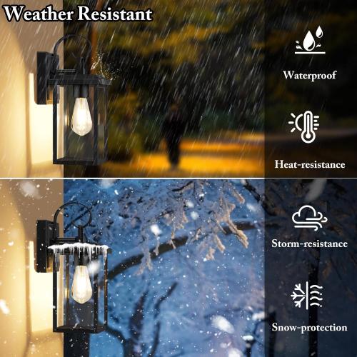 BesLowe 2-Pack 15” Outdoor Wall Light Fixtures, Black Modern Porch Sconces