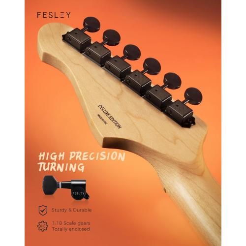 Fesley 39 Electric Guitar, Full Size Solid Body Electric Guitars For Beginner, ST Style, Maple Neck/Fretboard, Electric Guitar Kit With HSS Pickup, Gig Bag, Matte, Morandi Black