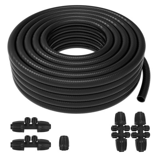50 FT 1/2 Inch Drip Irrigation Tubing Kit:Premium Garden and Landscape Watering System-Drip Irrigation Hose with 2 Quick Connector 4-Way Connector,2 Quick Connector 6-Way Connector and Tube Cap