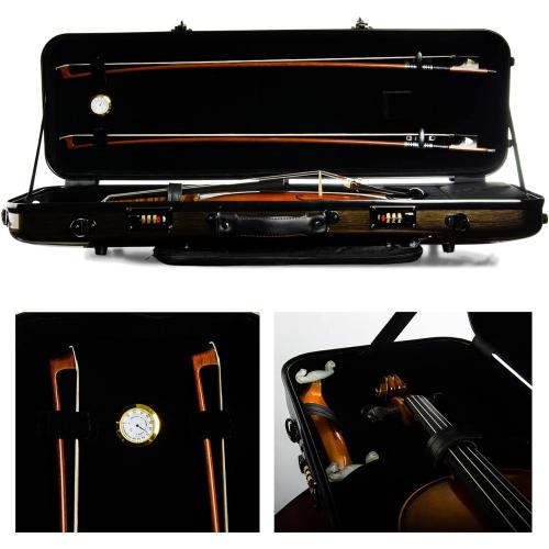 CARBON FIBER 4/4 Full Size Violin Case - High-Strength Carbon Fiber Rectangular Music Bag With Combination Lock and Extra Bag - Golden Hard Case (VB-Square-Golden Spot)