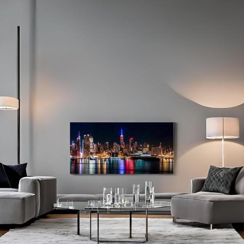 Size 10x60 Modern New York City Night Canvas Wall Art Manhattan Skyline Landscape Artwork for Living Room Home Office Wall Decor Gift Print Framed