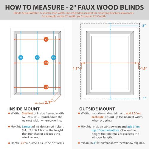 DEZ FURNISHINGS Cordless 2 Faux Wood Blind, 32 W x 48 H, White