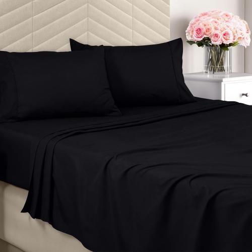 Queen Sheet Set - Brushed Microfiber - Soft Bed Sheets for Queen Size Bed Set - Includes 1 Fitted, 1 Flat, & 2 Pillow Cases - Deep Pocket (Black)