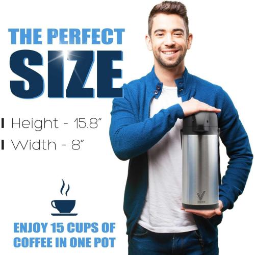 Coffee Carafe for Keeping Hot - 102oz/3L Airpot Coffee Dispenser with Pump - Insulated Stainless Steel Hot Beverage Dispenser for Parties - Thermal Carafe for Hot Drinks Water Tea Chocolate