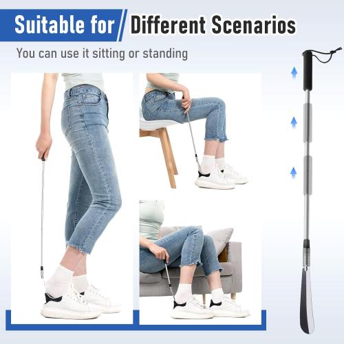 Fanwer Extendable Shoe Horn Long Handle for Seniors, Twist to Lock, 16 to 31Adjustable, Stainless Steel Telescopic Shoehorn for Men Women, Metal Travel Shoe Horn, Shoe Helper Tool