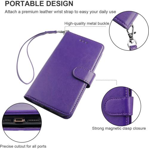 Bocasal for iPhone 11 Pro Max Wallet Case with Card Holder PU Leather Kickstand Shockproof Protective Wrist Strap Flip Cover for iPhone 11 Pro Max 6.5 inch (Purple)