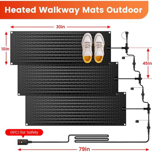 3 PCS Snow Melting Mats Outdoor, 10 x 30 in No-Slip Rubber Heated Snow Melting Mat, Waterproof and Leak-Proof Ice Melting Mats, Heated Driveway Mats for Winter Walkways, Outdoor Stairs, Steps,Doorways