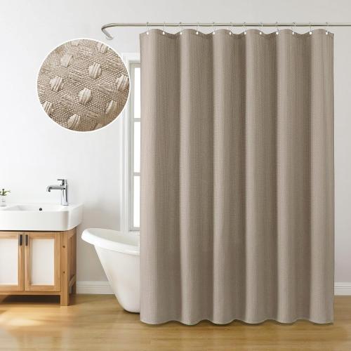 Inhousolu Fabric Shower Curtain Waffle Weave, 230 GSM Heavy Duty, Weighted Hem, 14 Metal Hooks, Water Repellent, Machine Washable, Hotel Spa Luxury Bath Curtain Set, 72 x 84 Inch, Beige