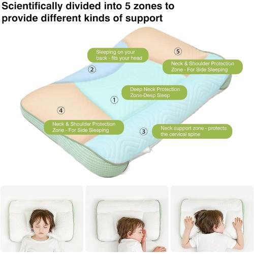 Toddler Pillow 2-6 Year Old,PP Cotton Kids Pillow for Sleeping,Partially Filled PE Hose,Supports Cervical Vertebrae,Kids Pillow for Side Sleeper, Sleeping on The Back, Traveling (Green)