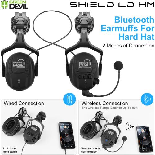 GREEN DEVIL Hard Hat Safety Helmet with Visor Bluetooth Ear Muffs and Headlamp 5 in 1 Full Protection Vented Work Hardhat ANSI Z89.1 Cascos De Construccion for Industrial Construction Forestry