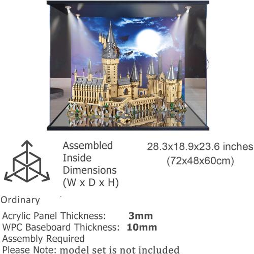 3mm Thickness Acrylic Display Case with Lights and Backboard Compatible with Lego 71043 Hogwarts Castle Model(28.7x18.9x24.8in), Protect Your Collectibles from Dust with a Clear Showcase (Only Box)