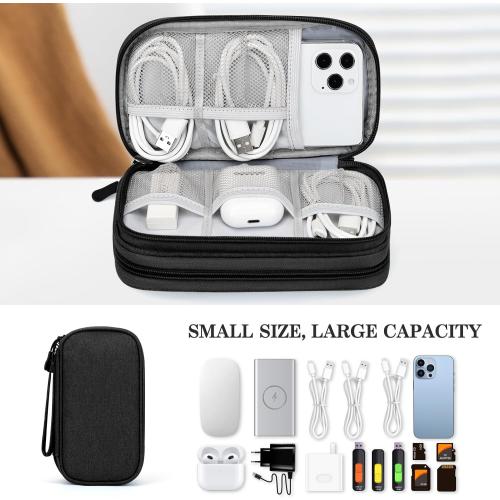 FYY Travel Cable Organizer Pouch Electronic Accessories Carry Case Portable Waterproof Double Layers All-in-One Storage Bag for Cord, Charger, Phone, Earphone Black