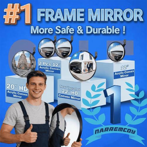20 HD Acrylic Convex Mirror | 160° Adjustable Wide Angle View, Leather Frame & ABS Back, Blind Spot Mirror for Garage, Warehouse, Driveway, Store & Office